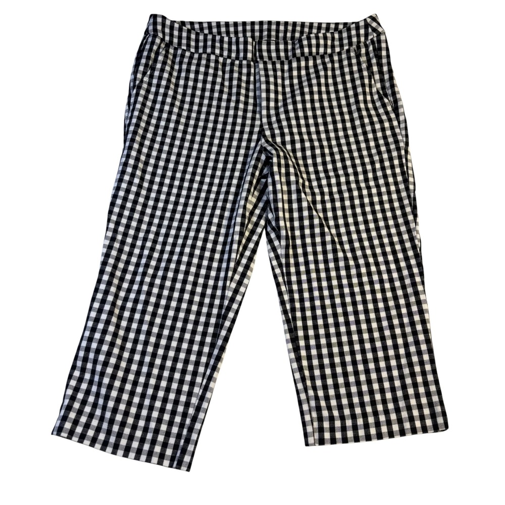 Time and Tru Womens Black White Gingham Checkered Cropped Pants Size 16